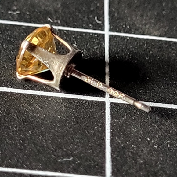 925 silver earrings with yellow-orange round stones - Picture 6 of 6